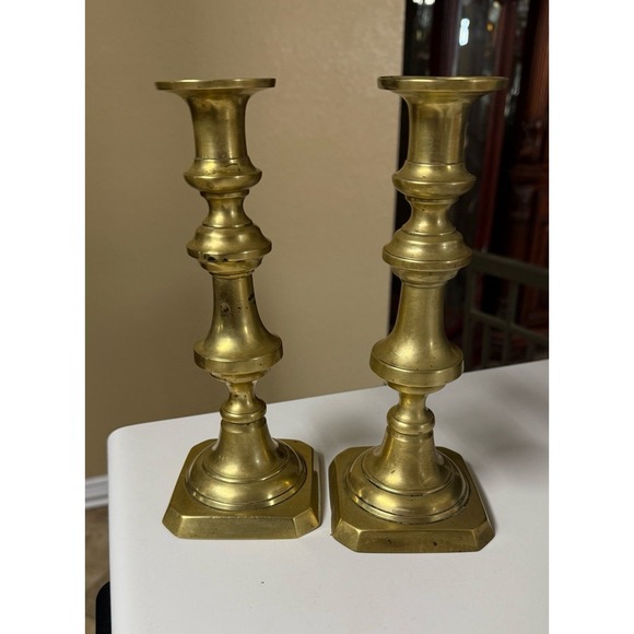 Pair of vintage brass candlesticks approx 9" tall - Picture 1 of 9